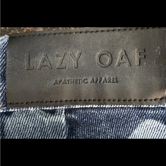 Lazy Oaf Blue Denim Straight Leg Heart Design Hi-Rise SZ 28 Elastic Waist EUC - Picture 7 of 13